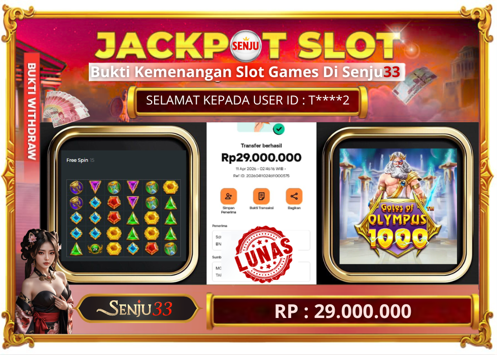 🎰 SENJU33 JACKPOT SLOT Rp. 29.000.000 LUNAS 🎉