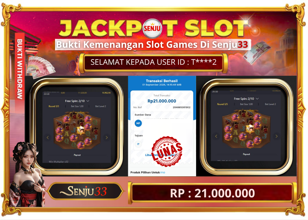🎰 SENJU33 JACKPOT SLOT Rp. 21.000.000 LUNAS 🎉