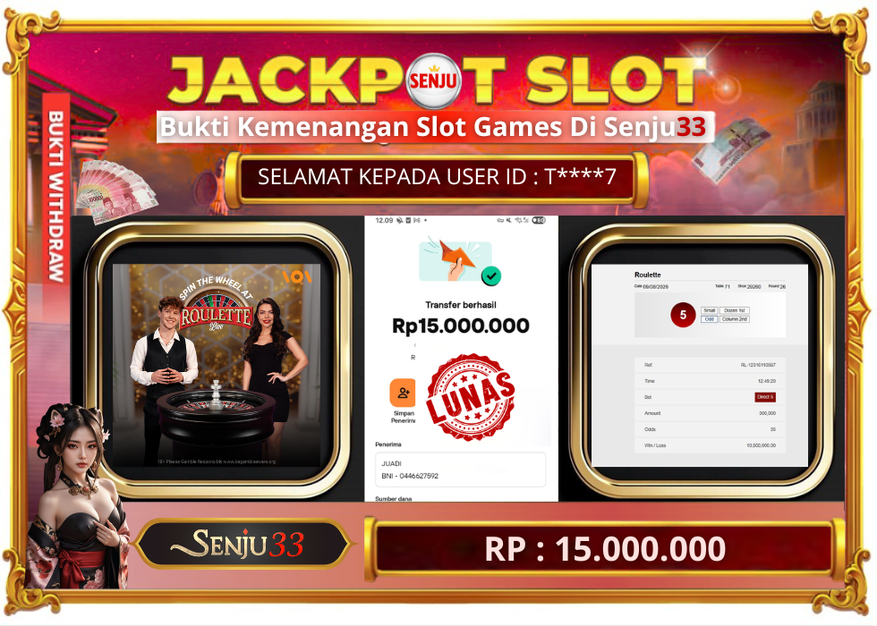 🎰 SENJU33 JACKPOT SLOT Rp. 15.000.000 LUNAS 🎉