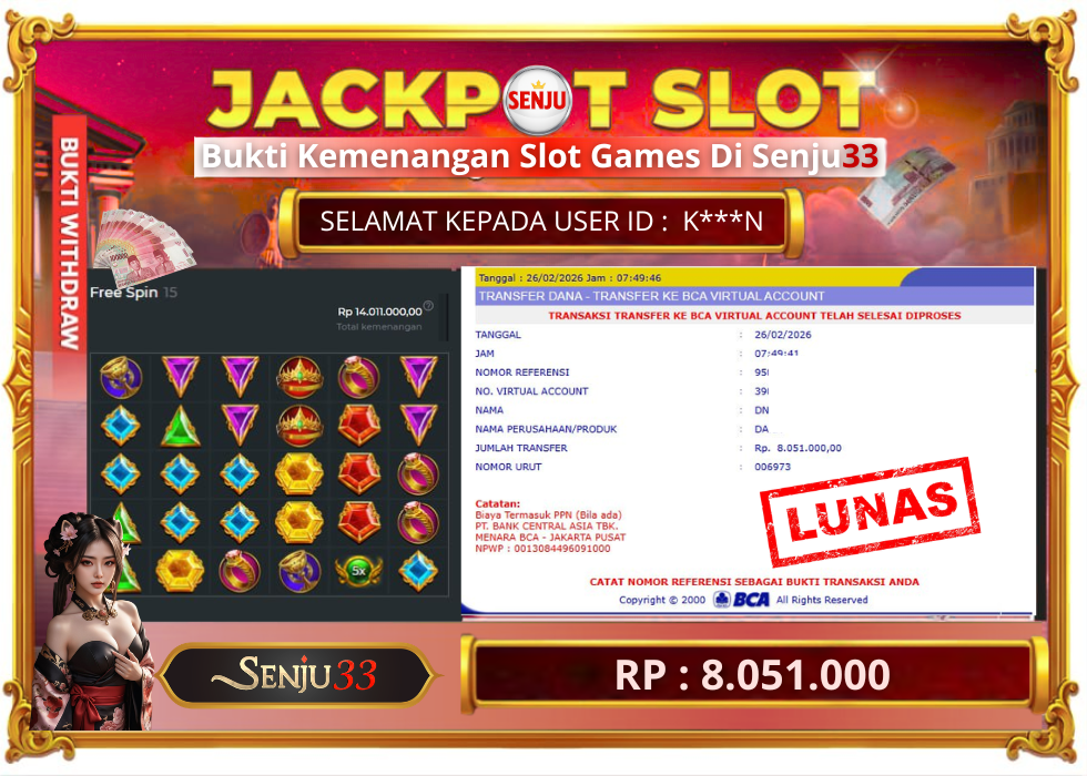 🎰 SENJU33 JACKPOT SLOT Rp. 8.051.000 LUNAS 🎉